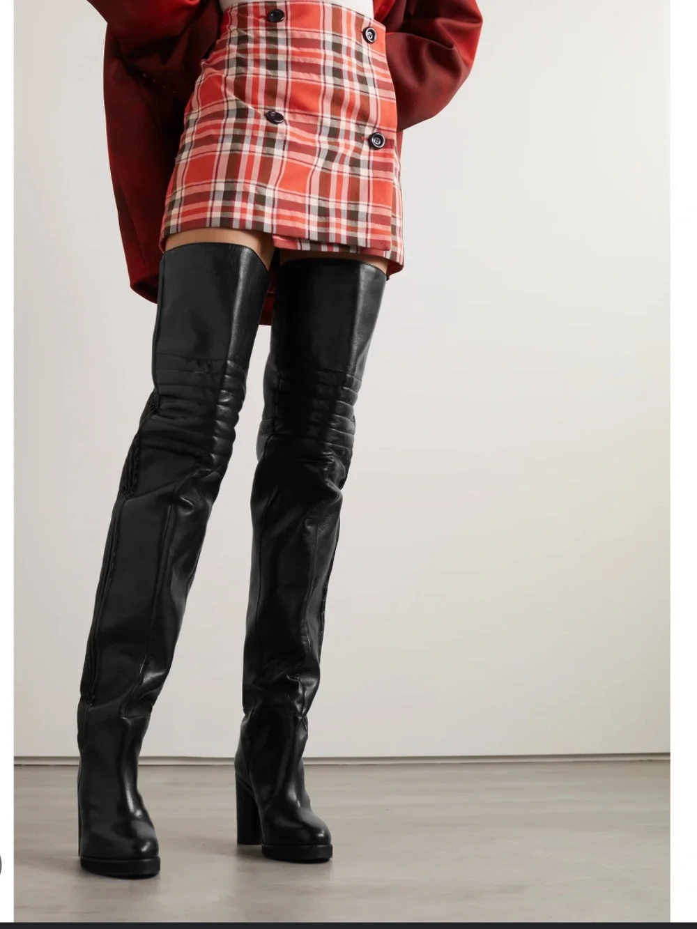 Isabel Marant Black Leather Over-The-Knee Block Heel Boots